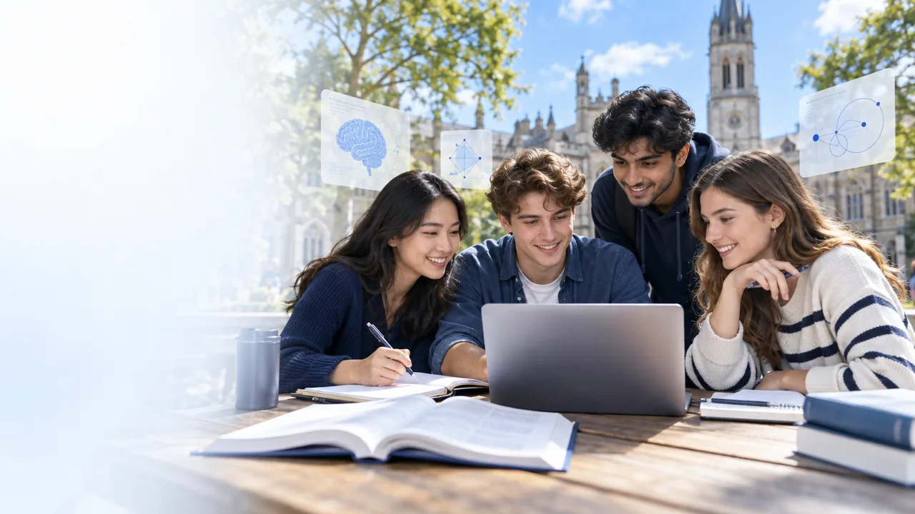 University students sharing notes and studying together