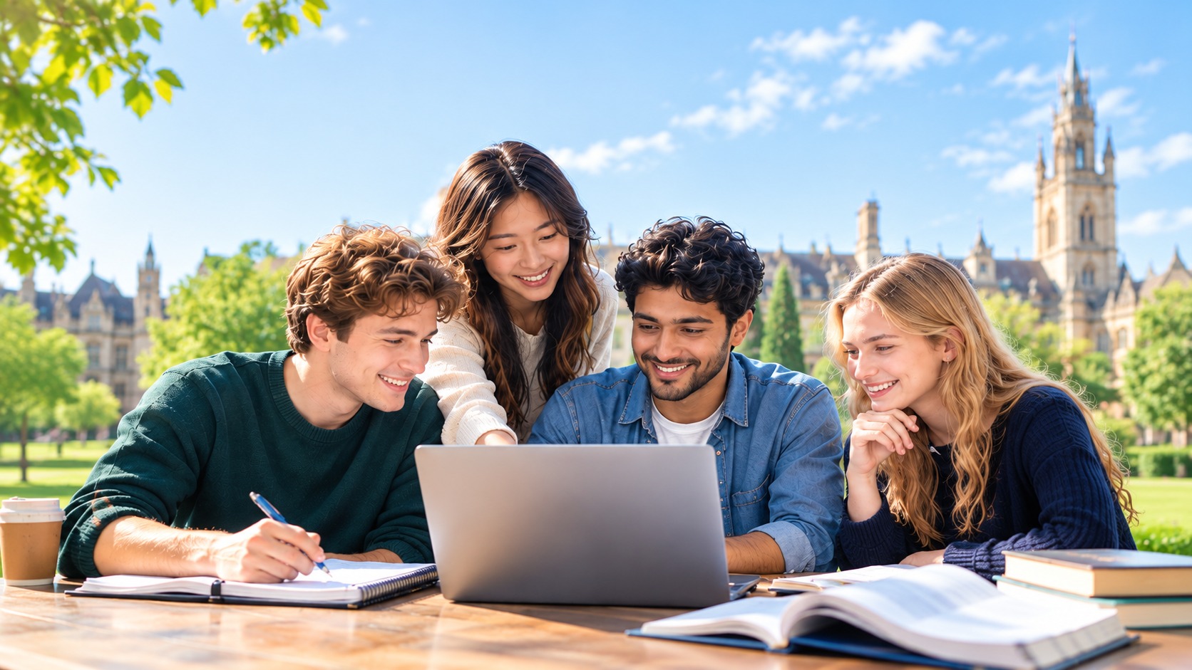 Students studying together on a university campus